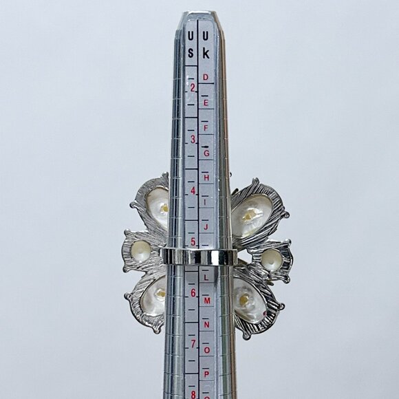 Fashion Ring Size 5 Faux Pearls‎ Faux Diamonds Star Design Faux Silver Band - Picture 11 of 13